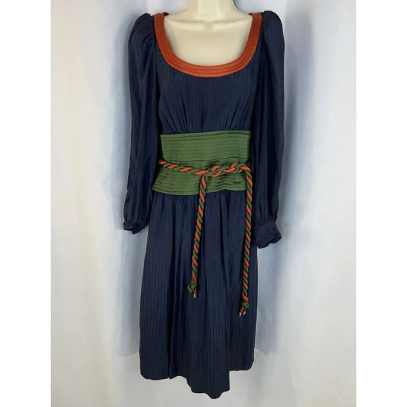 Tory Burch Navy Green Tie-Waist Midi Dress $798 - Picture 4 of 14